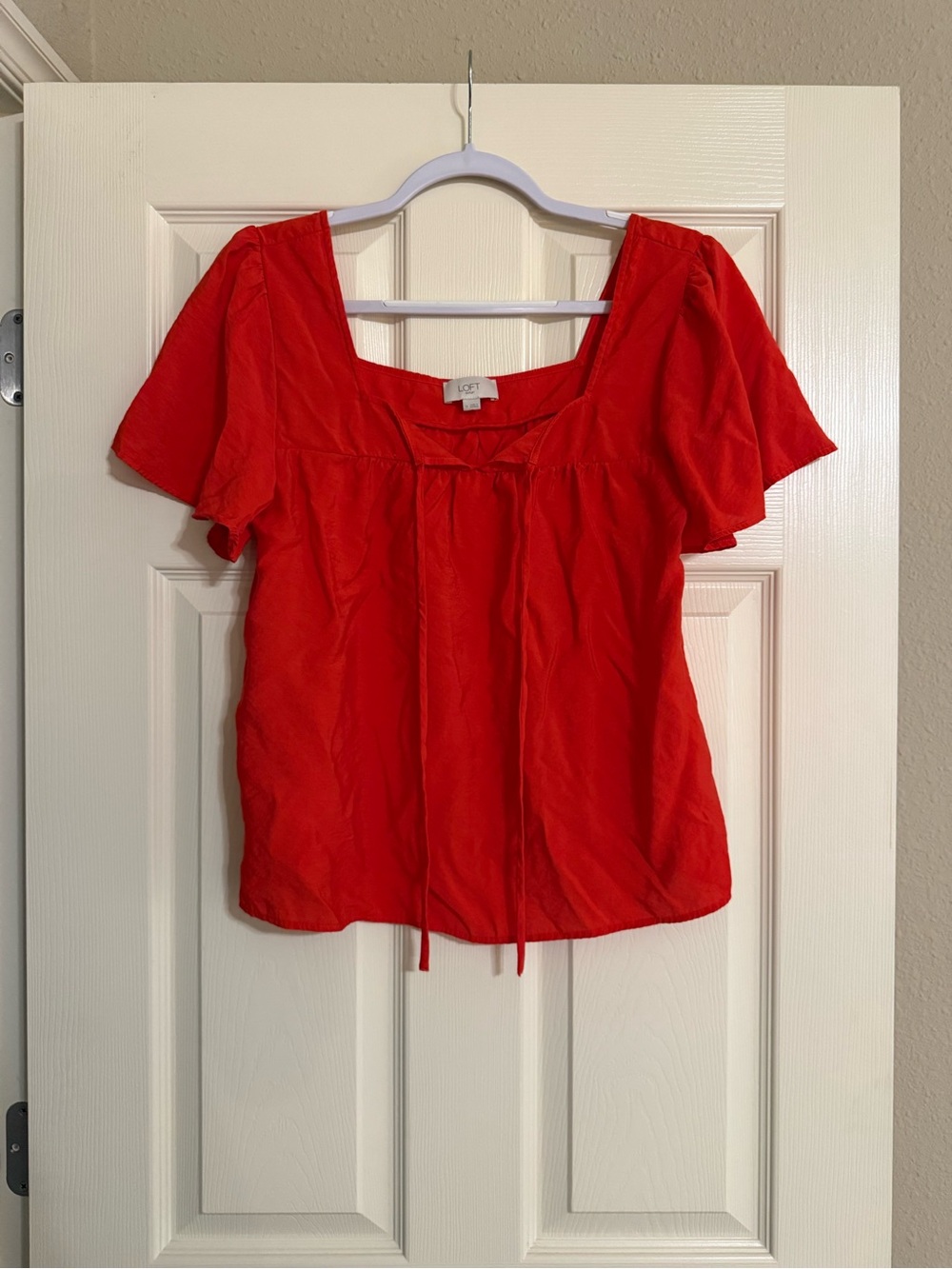 LOFT Bright Red Square Neck Short Sleeve Blouse